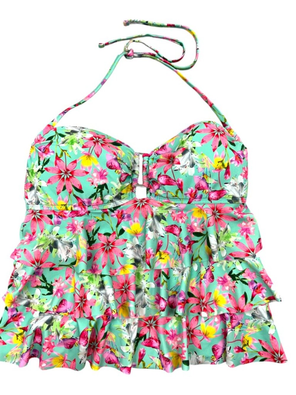Y2K Collections by Catalina Floral Ruffle Halter Tankini Swim Top
